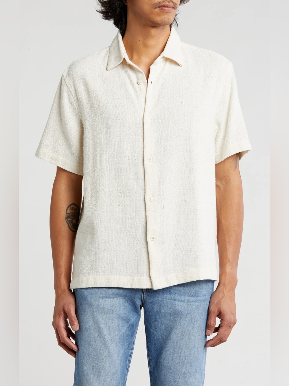 NWT Cactus Man Short Sleeve Geometric Textured Jacquard Button-down Shirt